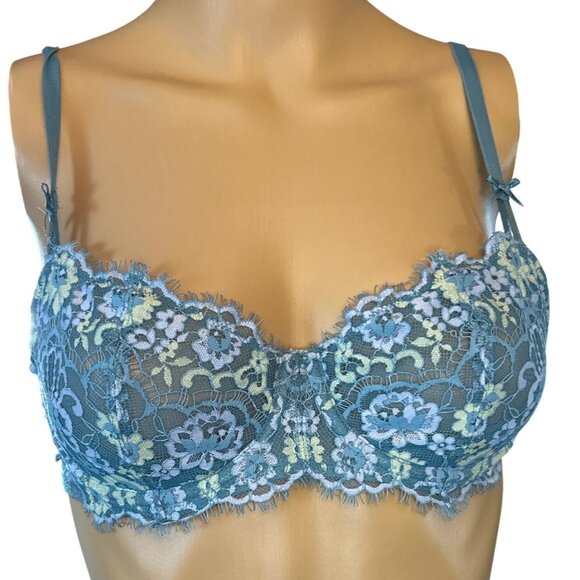 Victoria's Secret Dream Angels Push Up Without Padding Floral Lace Bra 36B Teal - Picture 1 of 9